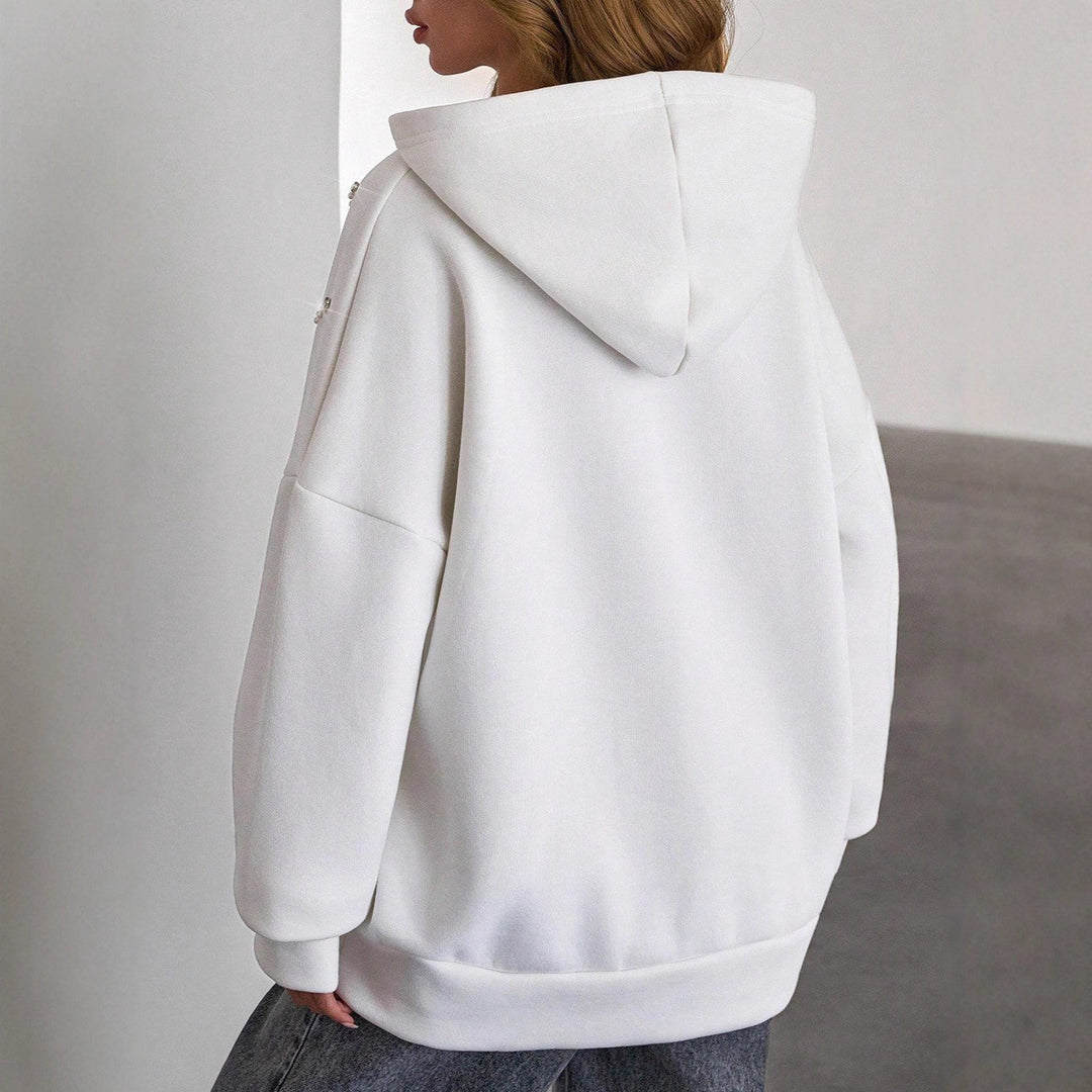 Damen Oversized Kapuzenpullover mit eleganten Perlenakzenten Drune