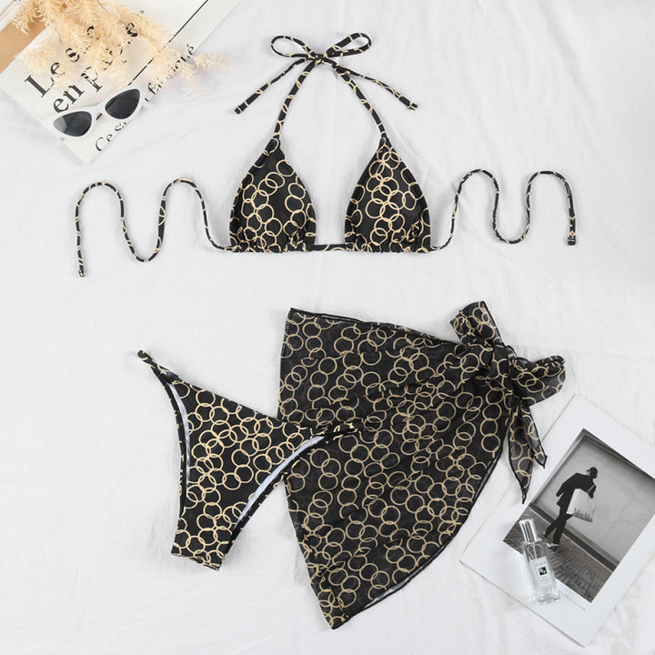 Damen Triangel-Bikini mit hochwertigem Bindeband und modischer Wickelrock-Optik Drune
