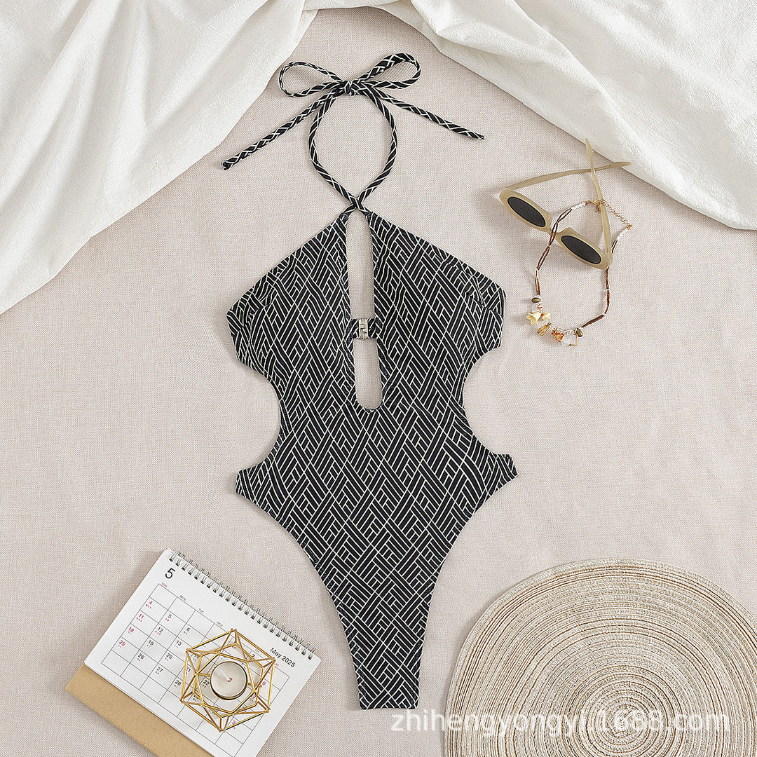 Damen Einteiler Badeanzug mit kreativem Cut-Out Drune