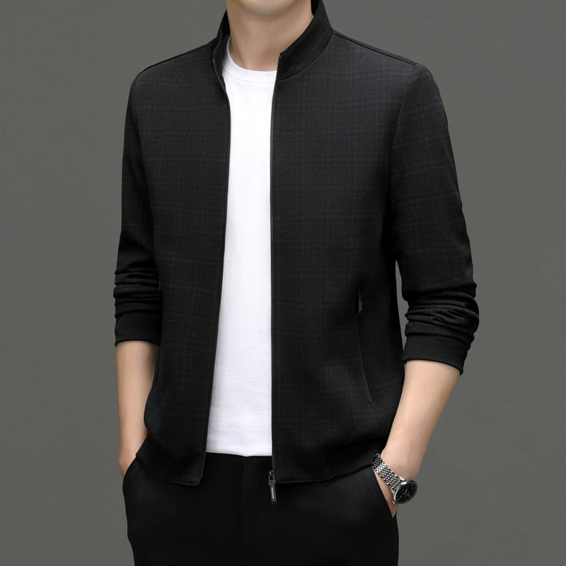 Herren stylische Übergangsjacke mit hohem Stehkragen und modischem Karomuster Drune