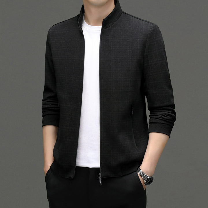 Herren stylische Übergangsjacke mit hohem Stehkragen und modischem Karomuster Drune