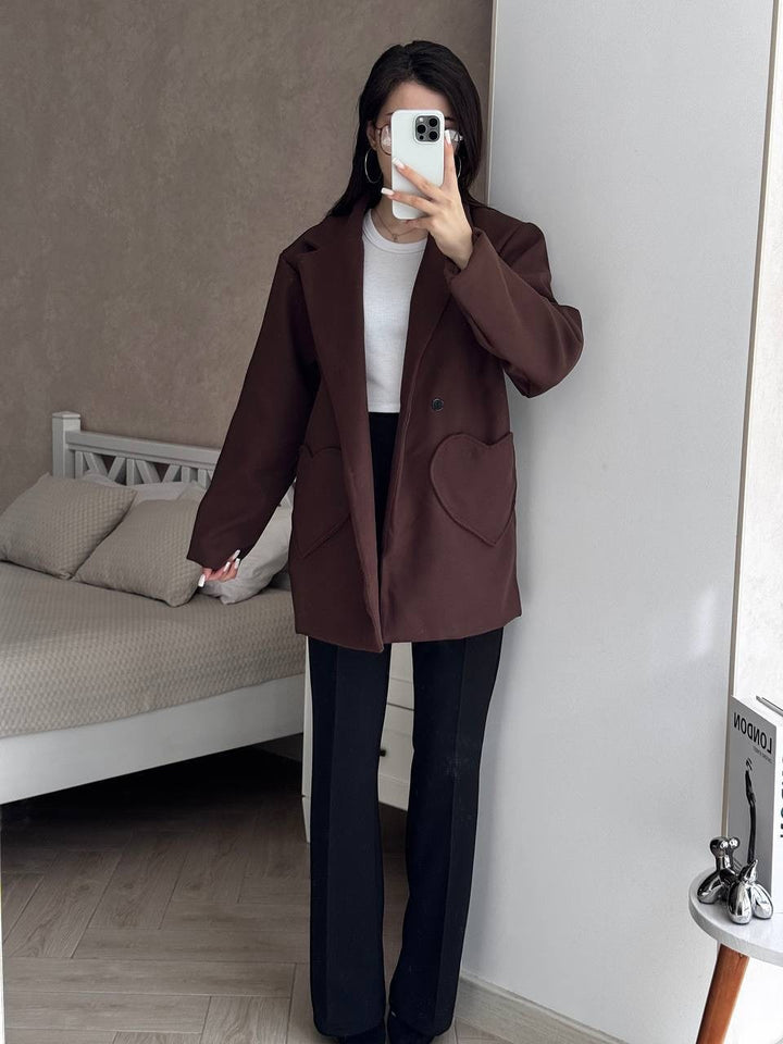 Damen modischer Oversized-Mantel mit großzügigen Taschen und Revers Drune
