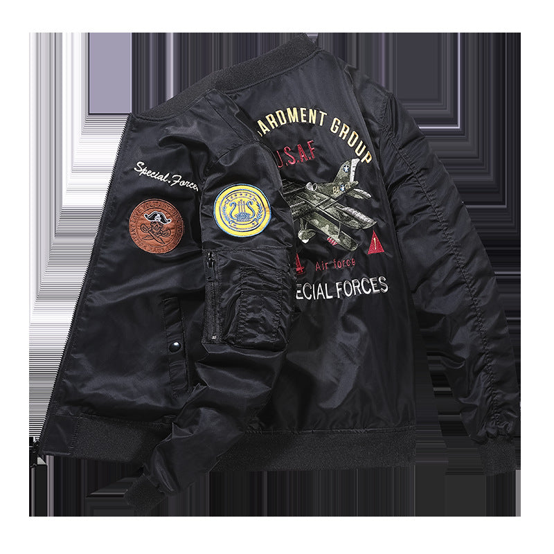 Männer's  heritage bestickte aviator bomber mit Rückflugzeugmotiv und Ärmeltasche für Stifte Drune