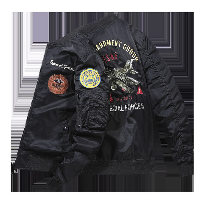 Männer's  heritage bestickte aviator bomber mit Rückflugzeugmotiv und Ärmeltasche für Stifte Drune