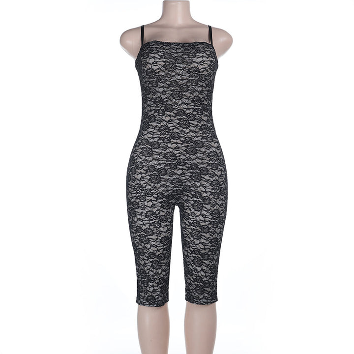 Damen Spitze Jumpsuit mit figurbetontem Schnitt und verstellbaren Trägern Drune
