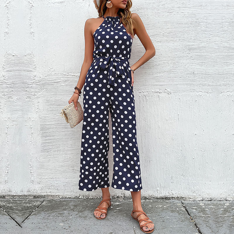 Damen Jumpsuit mit modernen Punkten und verspieltem Gürtel Drune