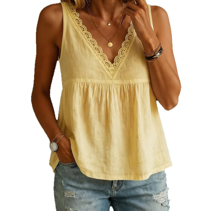 Damen lässige Bluse mit Spitzenbesatz Drune