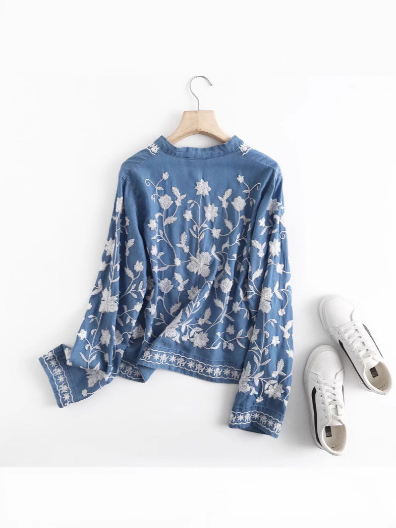 Damen gestickte Bluse mit feinen Rüschendetails Drune