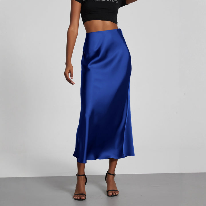 Damen Stilvolle Satin-Stretchrock mit hohem Bund und fließendem Schnitt Drune