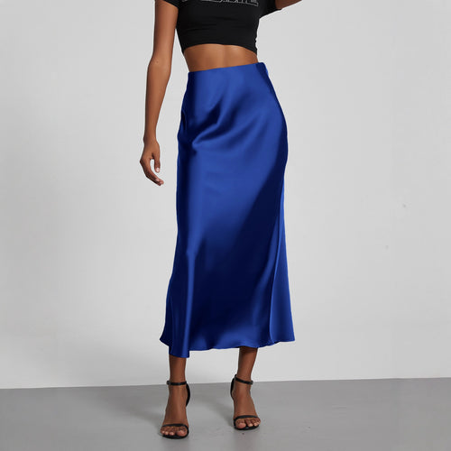 Damen Stilvolle Satin-Stretchrock mit hohem Bund und fließendem Schnitt Drune