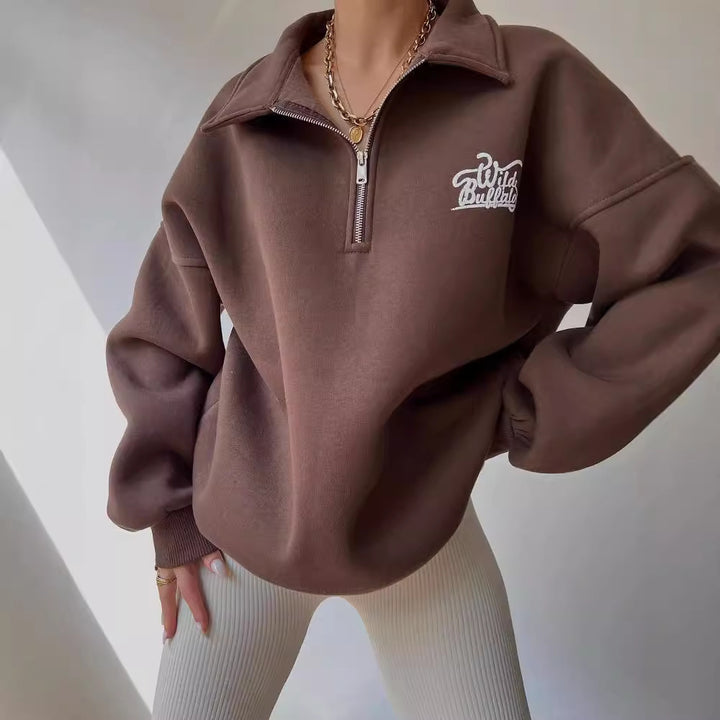 Damen Hoodie-Pullover mit hohem Kragen und Reißverschluss Drune