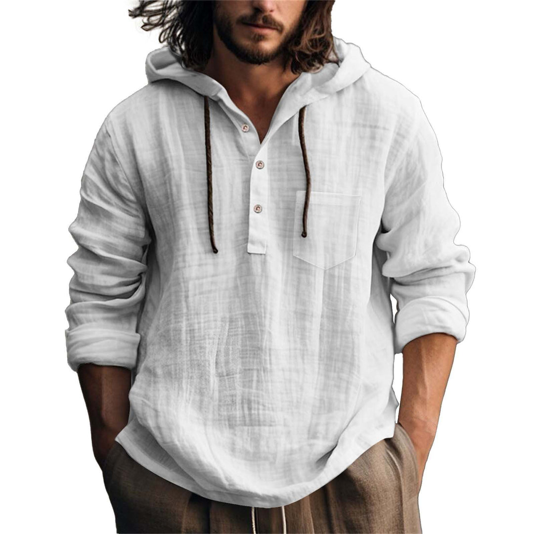 Herren lässiges Kapuzenshirt mit Knopfleiste und Brusttasche Drune