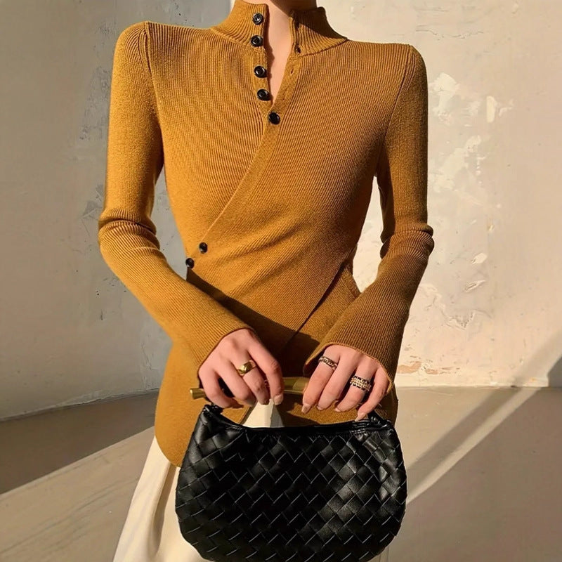Damen Chic Strickoberteil mit vielseitigen Knopfdetails Drune