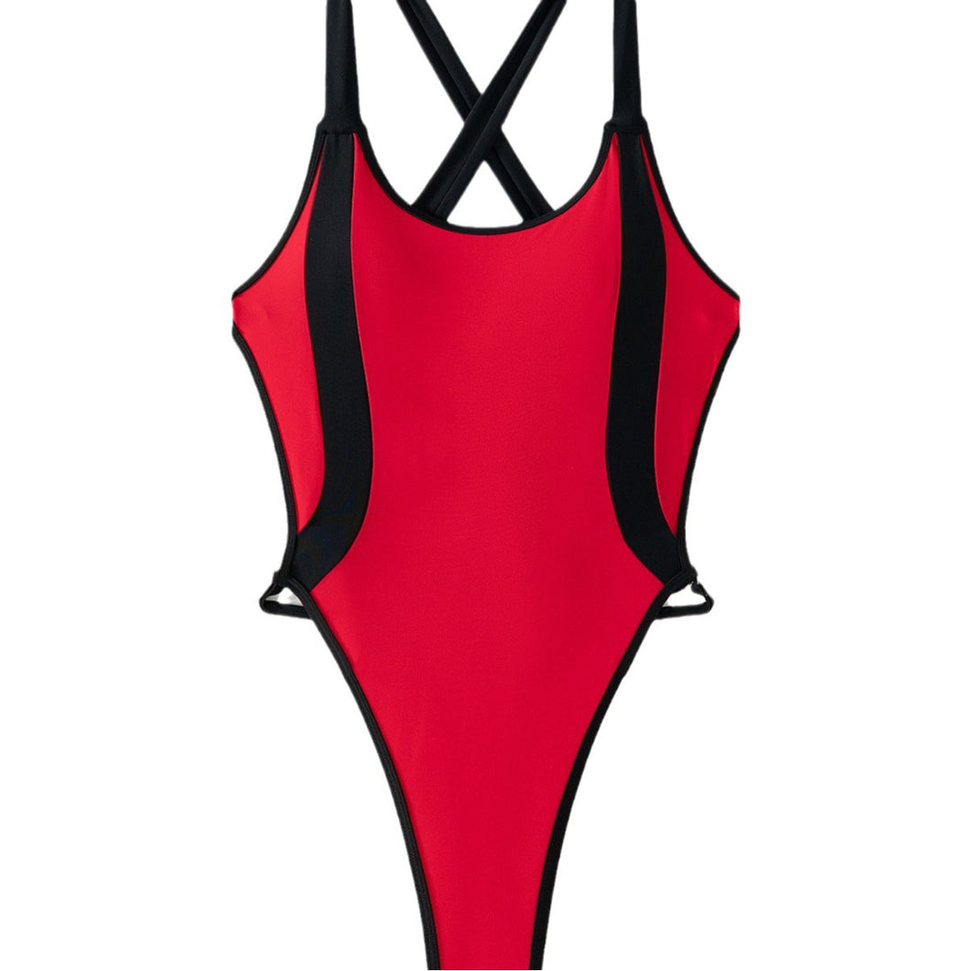 Damen Sportlicher Einteiler mit hohem Beinausschnitt und stylishem Kontrast Drune