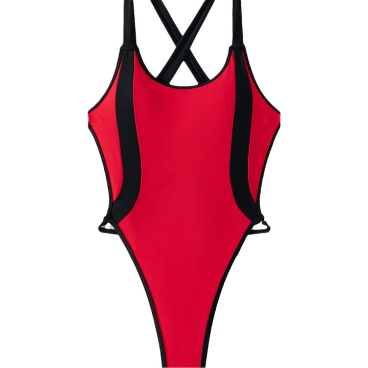Damen Sportlicher Einteiler mit hohem Beinausschnitt und stylishem Kontrast Drune