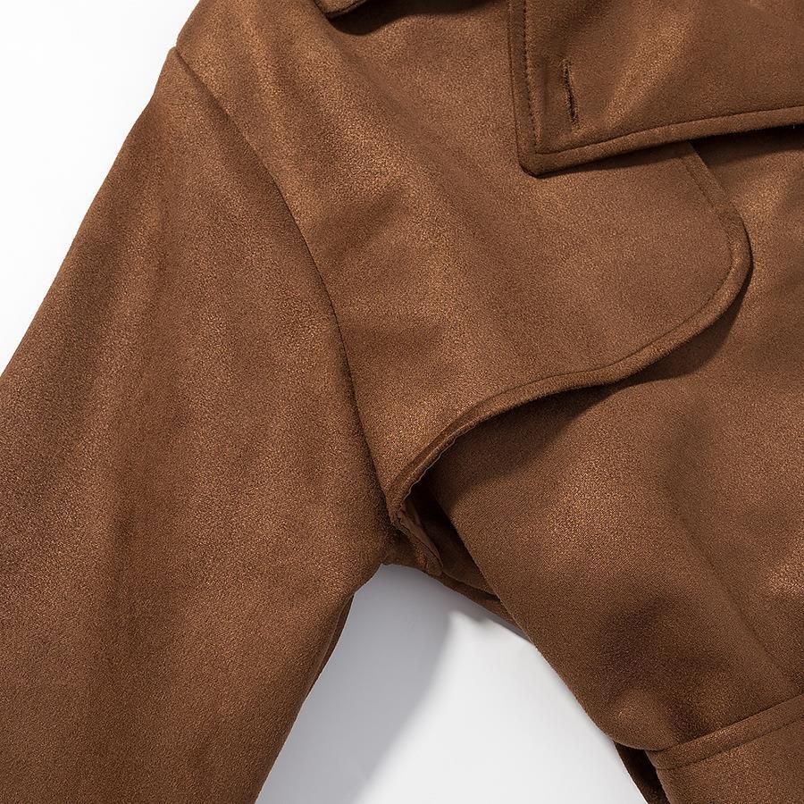 Damen Tragbare Wildleder-Trenchcoat mit Gürtel und großen Taschen Drune