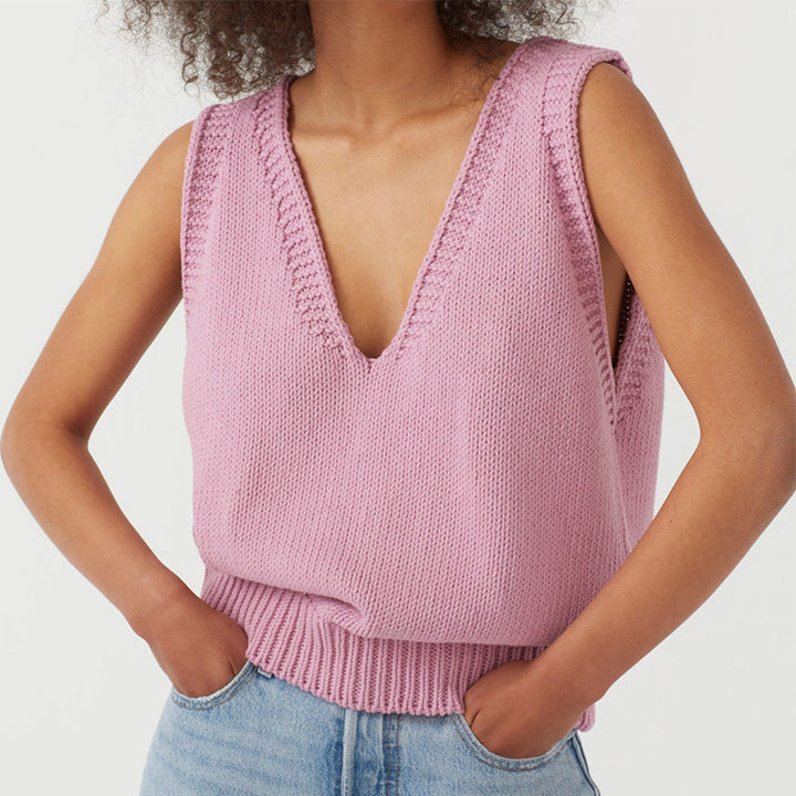 Damen stylischer Stricktop mit tiefem V-Ausschnitt und breiten Trägern Drune