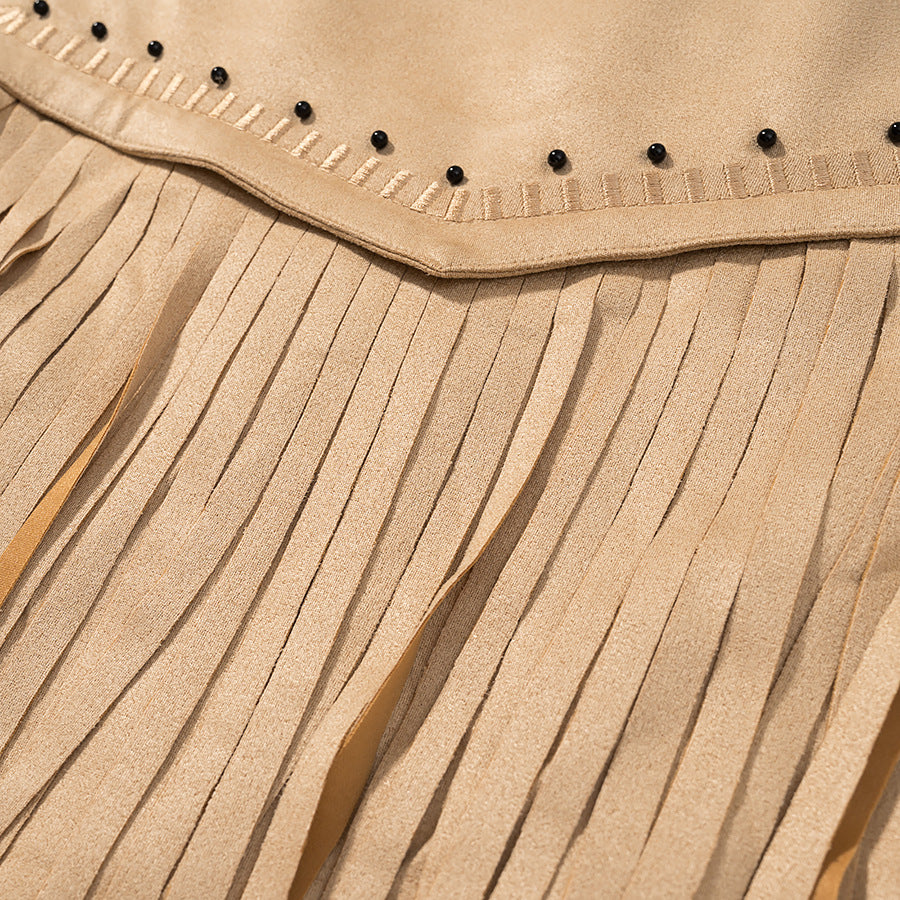 Damen Fransenjacke mit dekorativen Nieten und Reißverschluss Drune
