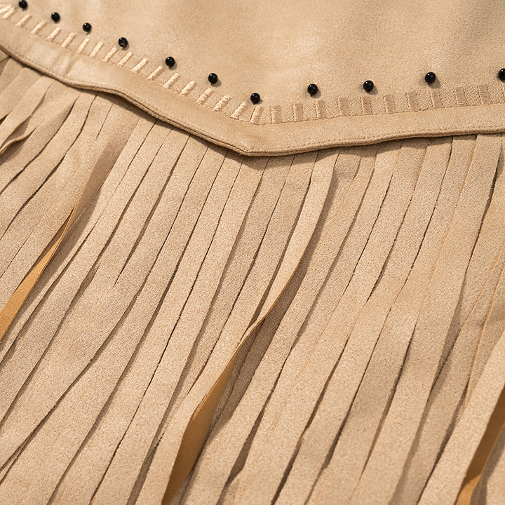 Damen Fransenjacke mit dekorativen Nieten und Reißverschluss Drune