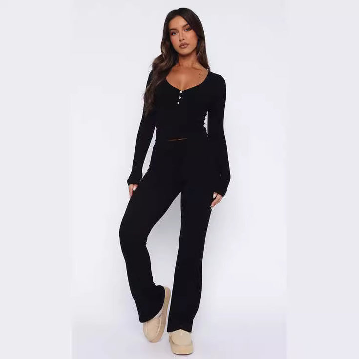 Damen Lässiges Lounge-Set mit feinem Material und knöpfbarem Oberteil Drune