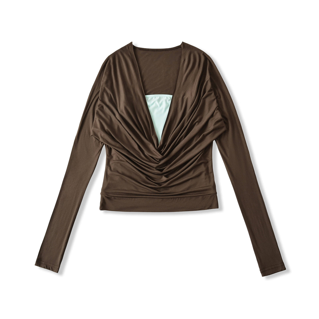 Damen lässiges Langarmshirt mit raffiniertem Drapierungsdesign Drune
