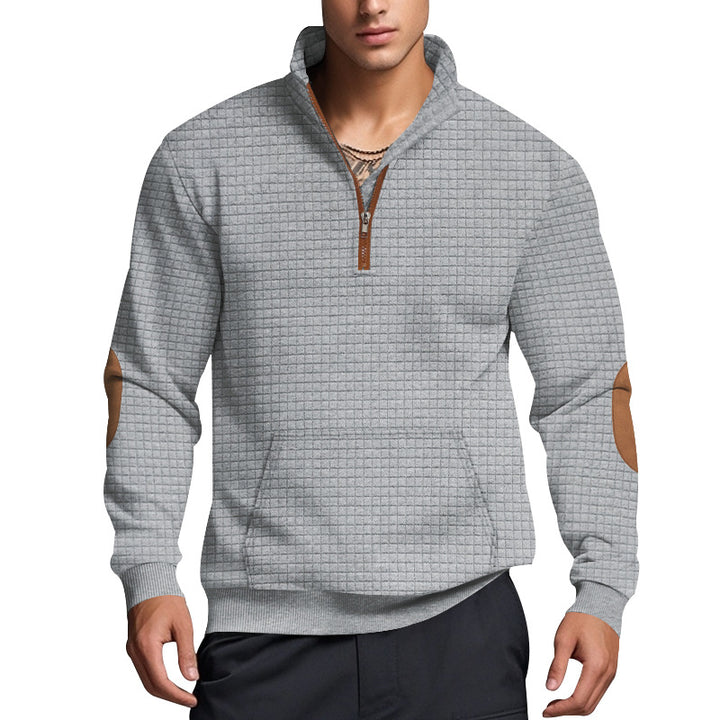 Herren nan gesteppter Halbzip Pullover mit Reißverschlusskragen und Kunstleder-Ellbogenpatches Drune