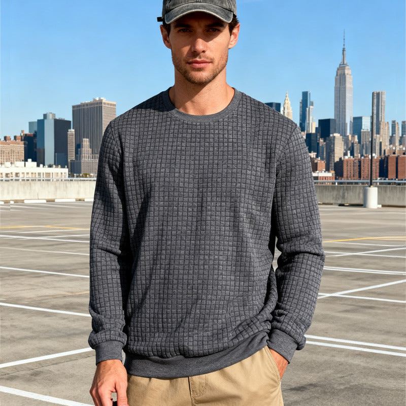 Herren nan strukturiertes Quadrat-Stepppullover mit Rundhals und elastischen Bündchen Drune