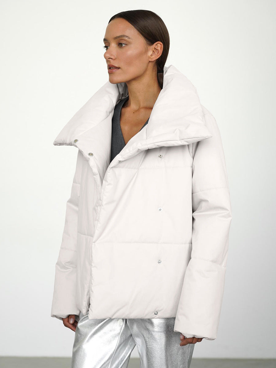 Damen Oversized Daunenjacke mit hohem Kragen und Druckknopfverschluss Drune