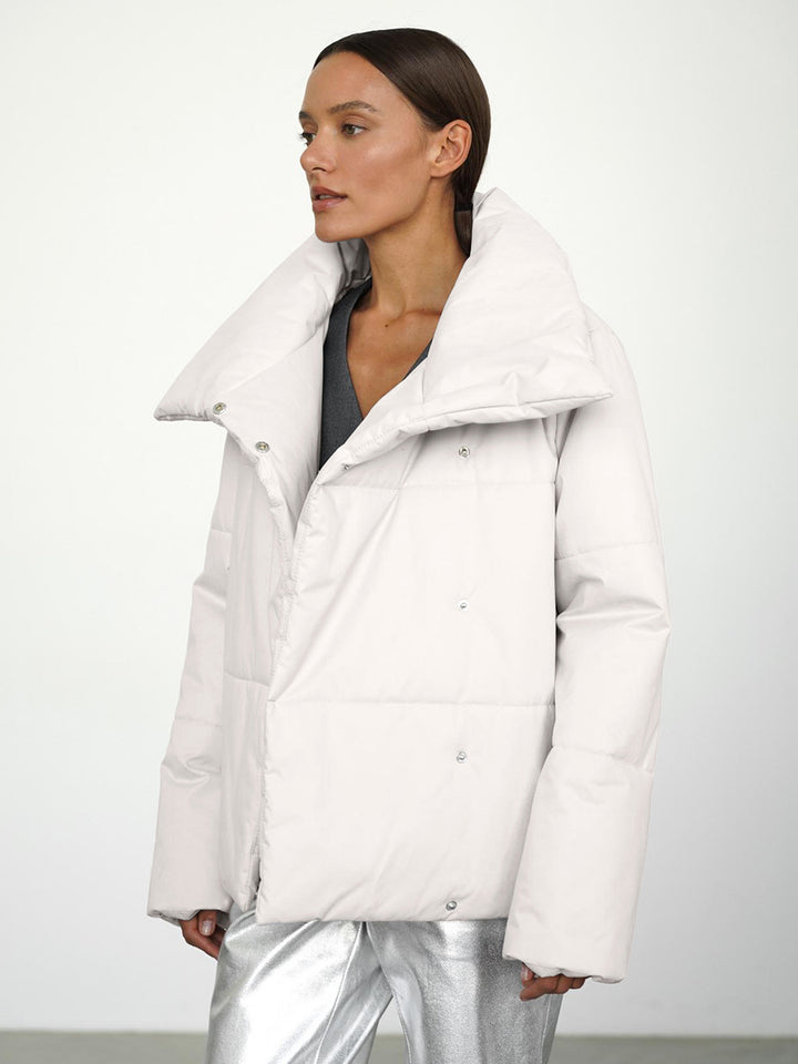 Damen Oversized Daunenjacke mit hohem Kragen und Druckknopfverschluss Drune