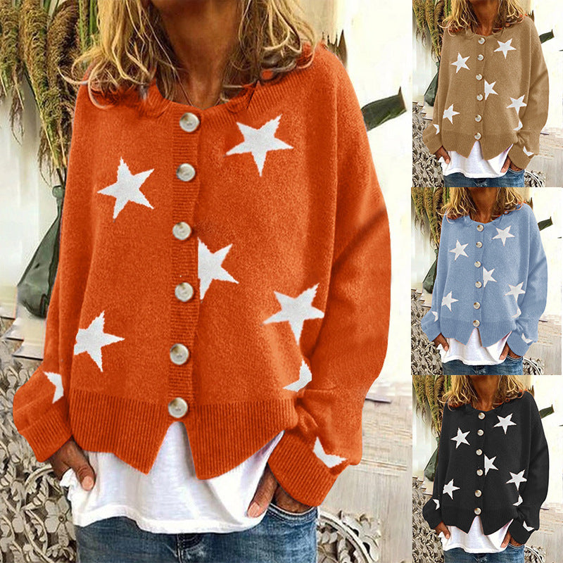 Damen Lockere Strickjacke mit Sternenmotiv Drune