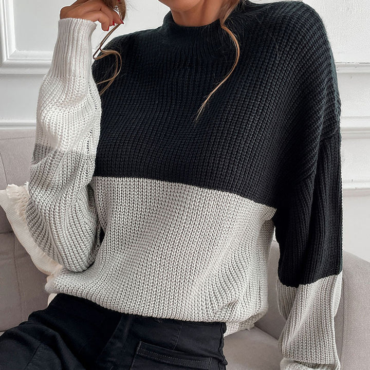 Damen Grobstrick Pullover mit innovativem Farbblockdesign Drune