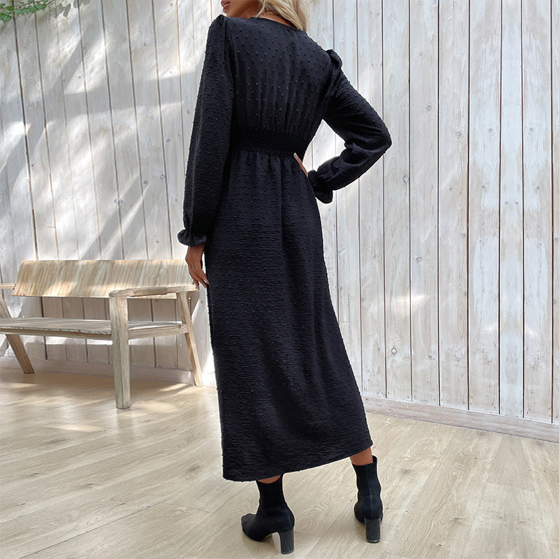 Damen elegantes Knielanges Kleid mit dekorativen Knopfdetails Drune