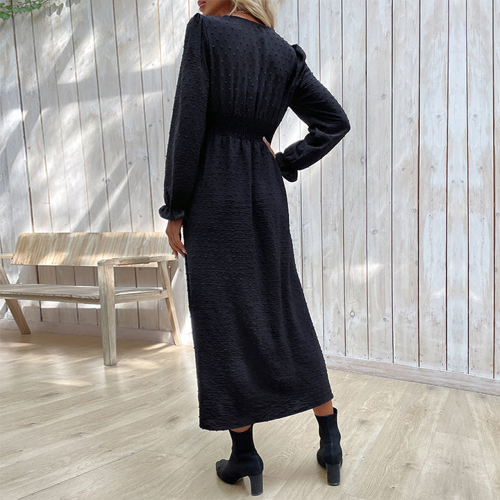 Damen elegantes Knielanges Kleid mit dekorativen Knopfdetails Drune