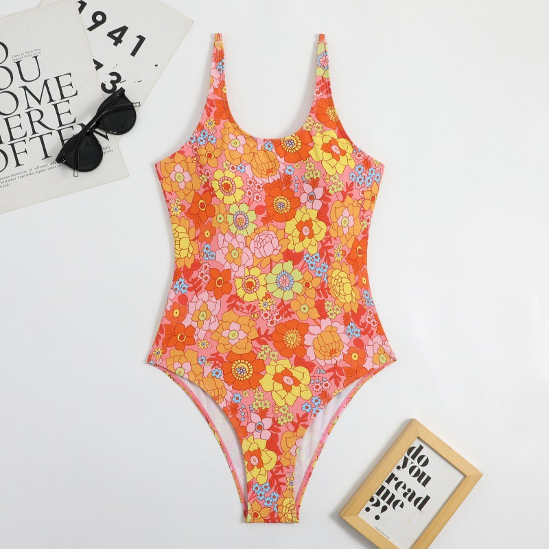 Damen Einteiliger Badeanzug mit floralem Muster und hohem Beinausschnitt Drune