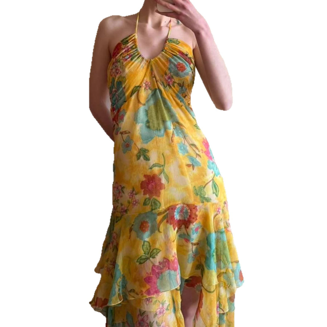 Damen Maxikleid mit floralem Lagenlook und Spaghettiträgern Drune