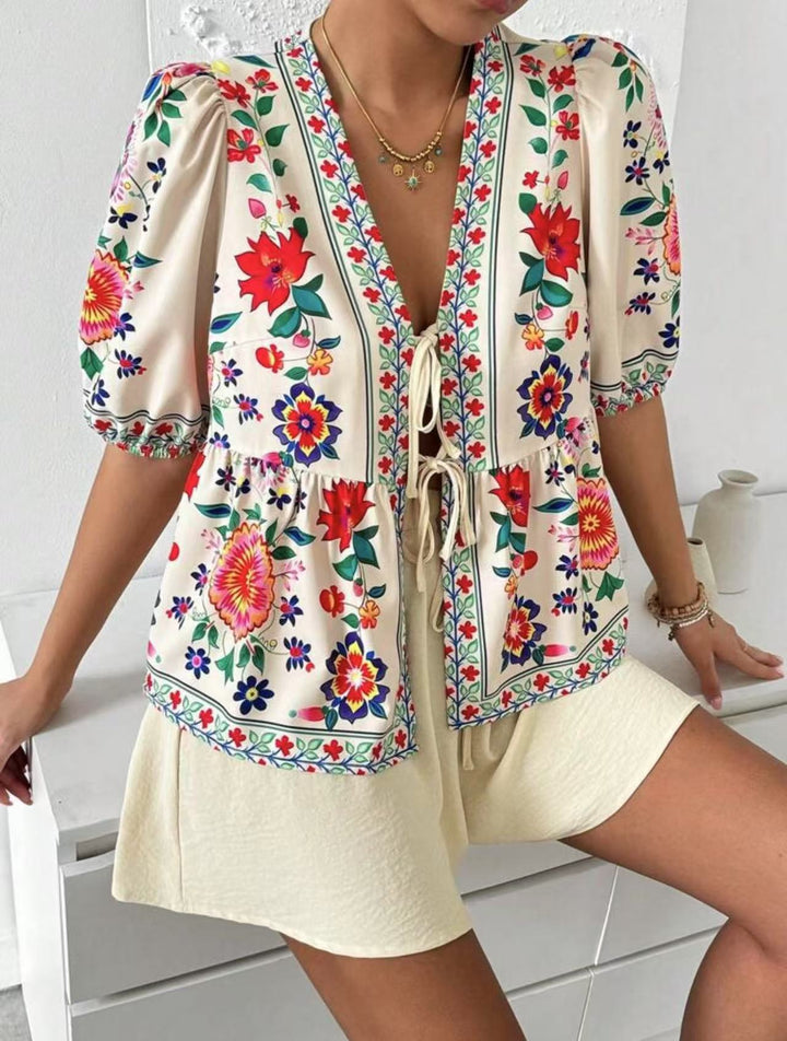 Damen Blusenshirt mit buntem Blumenmuster und lockerer Passform Drune