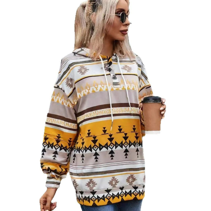Damen Kapuzenpullover mit kreativem Farbmuster und praktischen Knöpfen Drune