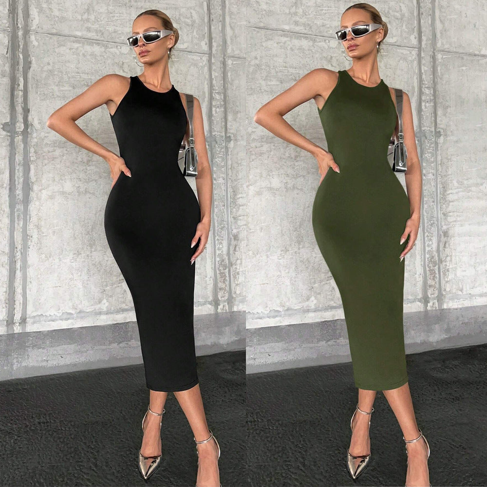 Damen figurbetontes Midi-Kleid mit modernem U-Boot-Ausschnitt und feinen Rippendetails Drune