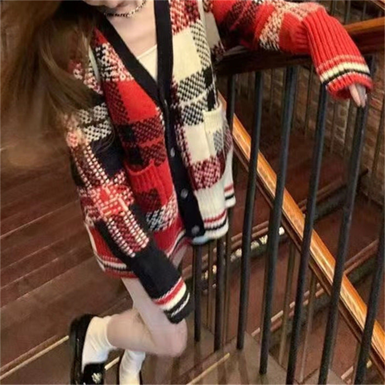Damen gestreifter Strickcardigan Drune