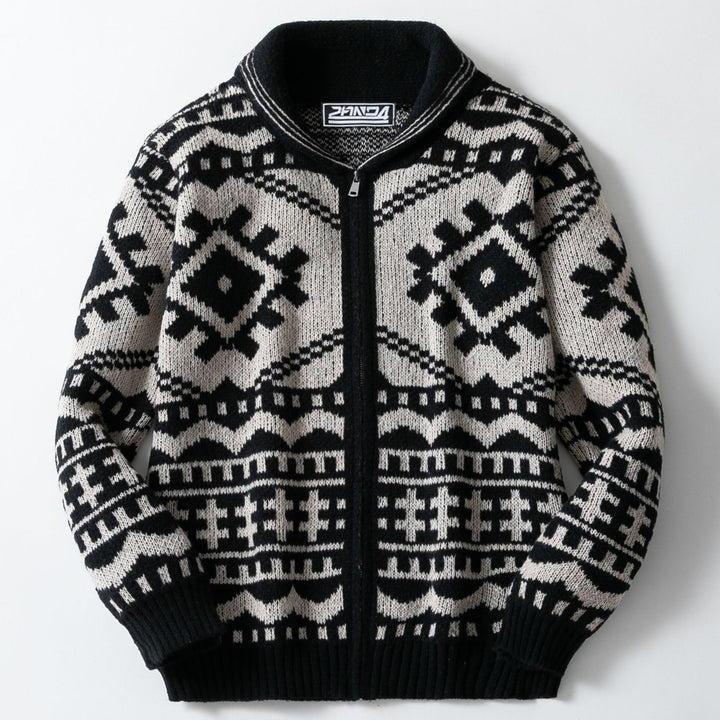 Herren Strickjacke mit Zopfmuster und Stehkragen Drune