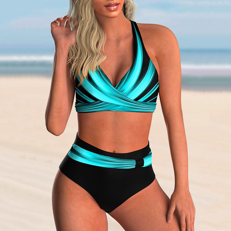 Damen Bikini-Set mit gewundenem Oberteil und hohem Bund Drune