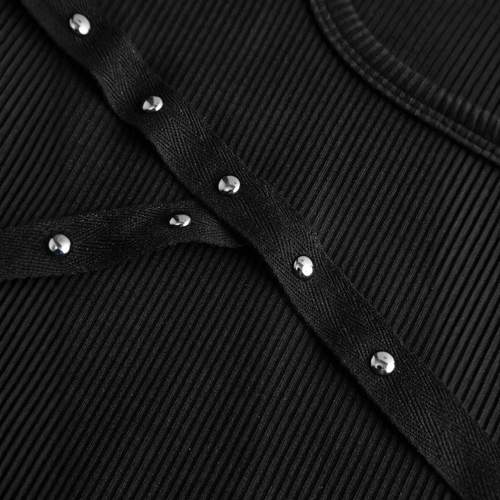 Damen modisches und figurbetontes Oberteil mit Rüschendetails und Nieten Drune