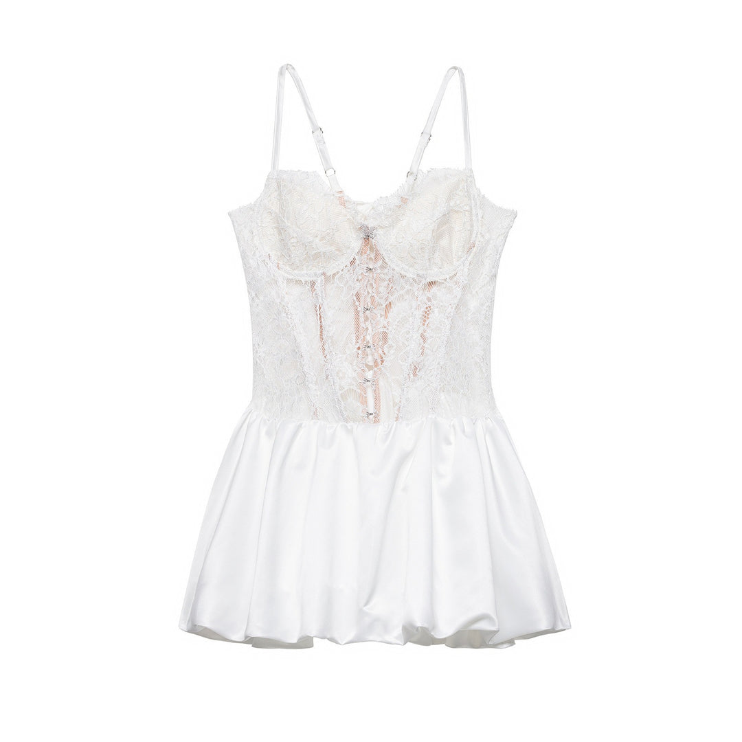 Damen Spitzen-Nachtkleid mit hochwertiger Satin-Rockpartie Drune