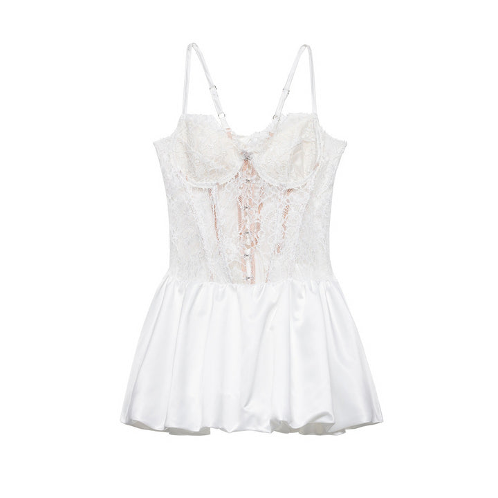 Damen Spitzen-Nachtkleid mit hochwertiger Satin-Rockpartie Drune