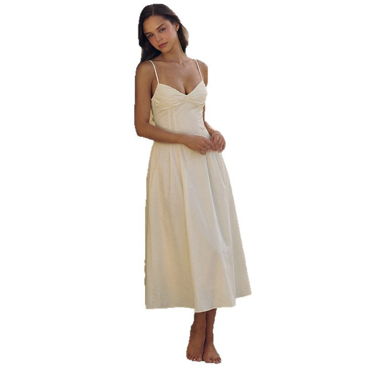 Damen Maxikleid mit tiefem V-Ausschnitt und fließendem Rock Drune