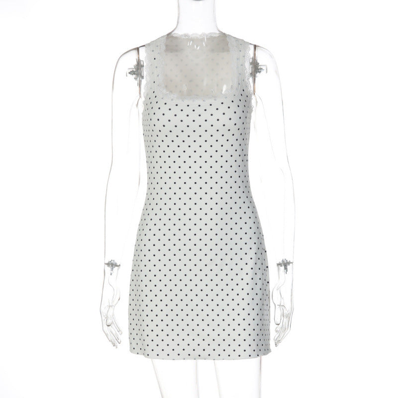 Damen Gepunktetes Minikleid mit transparenten Spitzenakzenten Drune