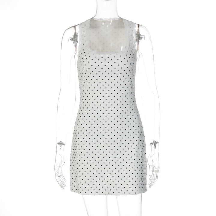 Damen Gepunktetes Minikleid mit transparenten Spitzenakzenten Drune
