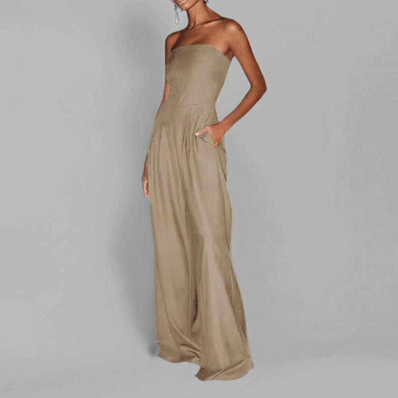 Damen Hochwertiger Jumpsuit mit schulterfreiem Design und weitem Bein Drune