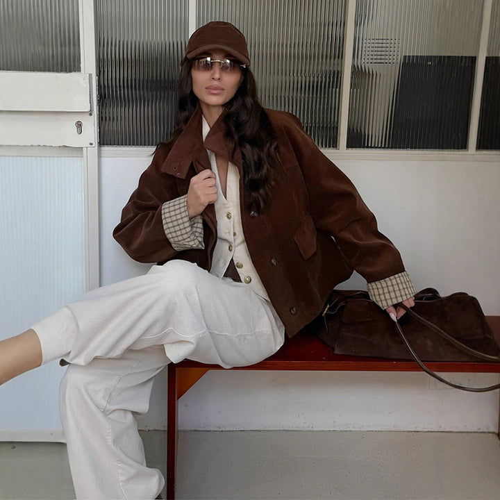 Damen lässige Cordjacke mit einzigartigem Schnitt und modischen Details Drune