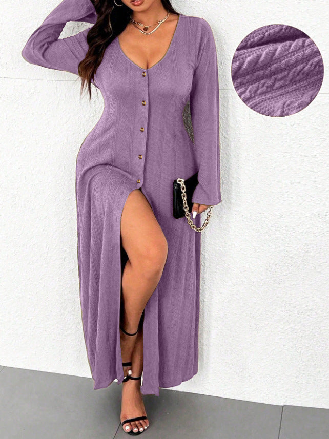 Damen Maxikleid mit Knopfleiste und elegantem Schlitz Drune